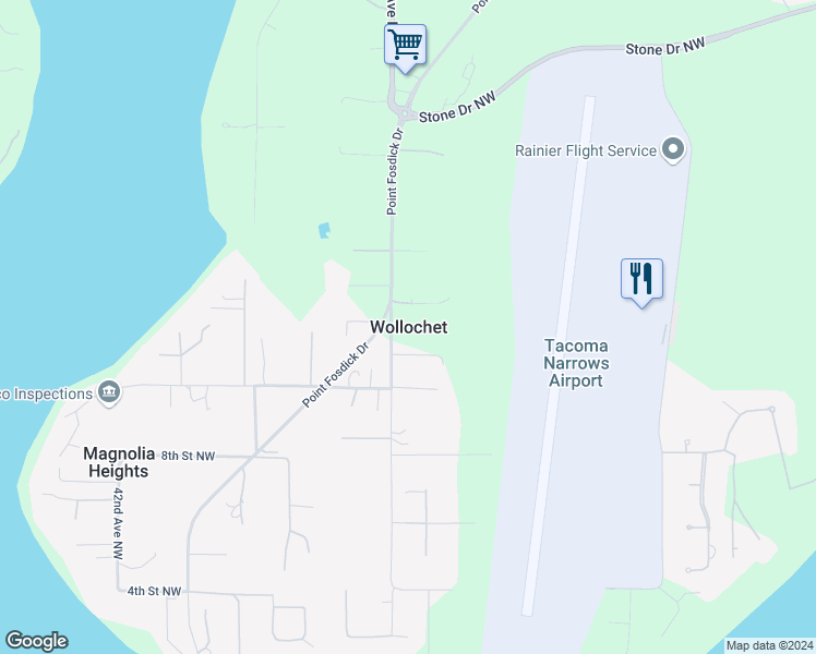 map of restaurants, bars, coffee shops, grocery stores, and more near in Wollochet