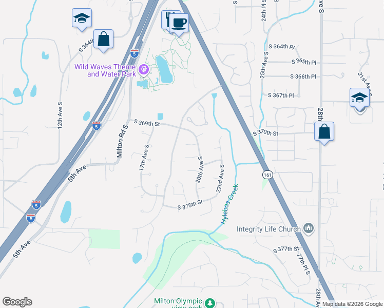map of restaurants, bars, coffee shops, grocery stores, and more near 1952 South 371st Place in Federal Way