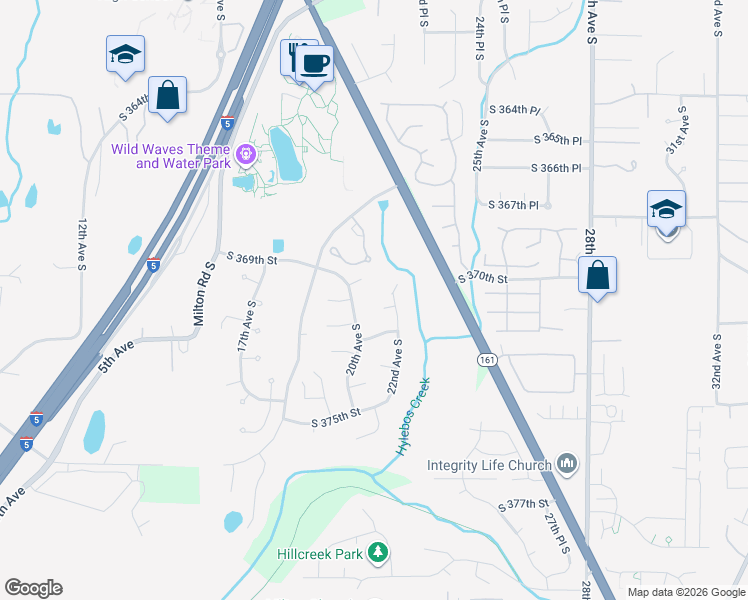 map of restaurants, bars, coffee shops, grocery stores, and more near 2116 South 371st Street in Federal Way