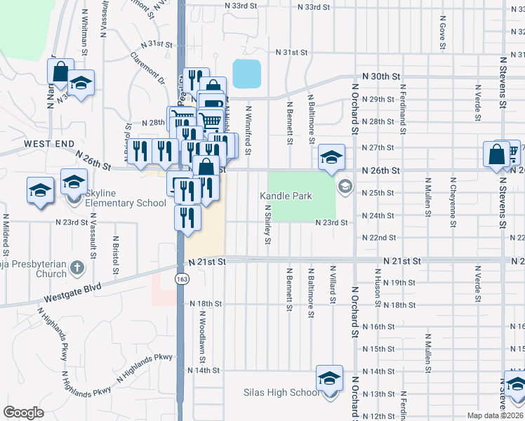 map of restaurants, bars, coffee shops, grocery stores, and more near 2314 North Shirley Street in Tacoma