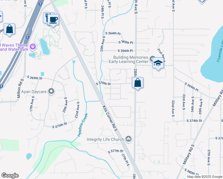 map of restaurants, bars, coffee shops, grocery stores, and more near 2426 South 370th Place in Federal Way