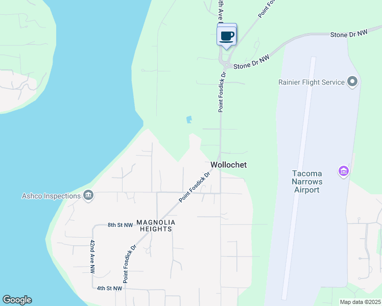 map of restaurants, bars, coffee shops, grocery stores, and more near 1212 Point Fosdick Drive in Gig Harbor