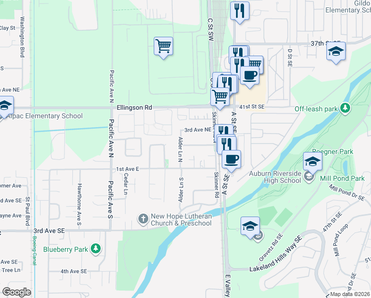 map of restaurants, bars, coffee shops, grocery stores, and more near 120 Alder Ln N in Pacific