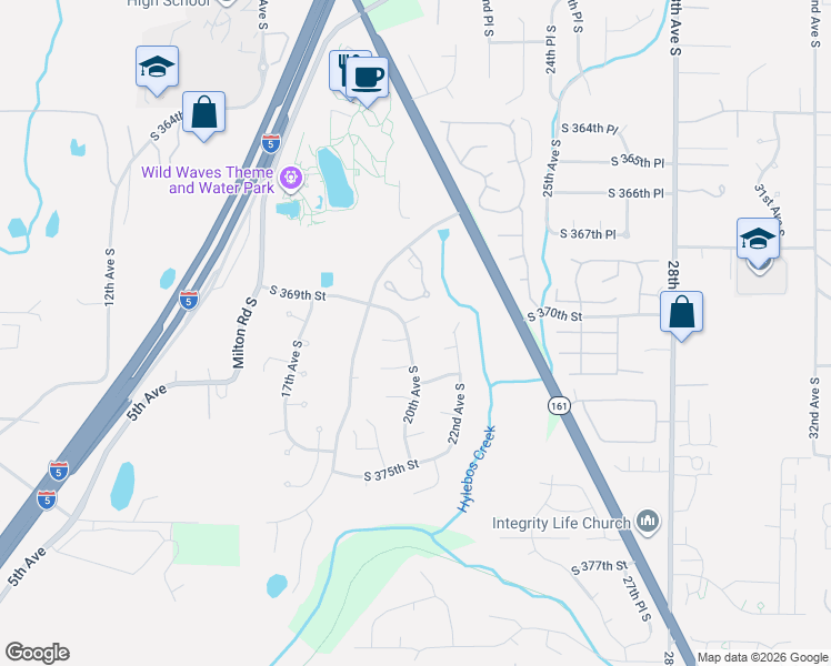 map of restaurants, bars, coffee shops, grocery stores, and more near 1956 South 370th Court in Federal Way