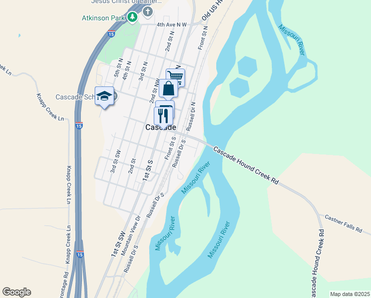 map of restaurants, bars, coffee shops, grocery stores, and more near 20 Russell Drive South in Cascade