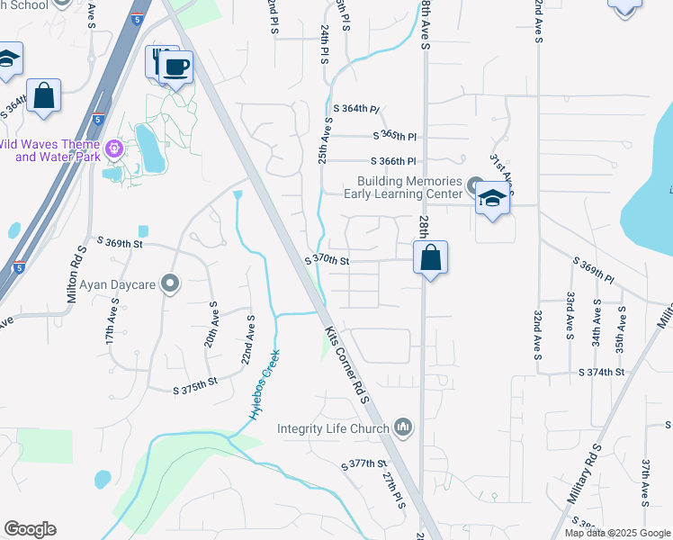 map of restaurants, bars, coffee shops, grocery stores, and more near 2407 South 370th Place in Federal Way