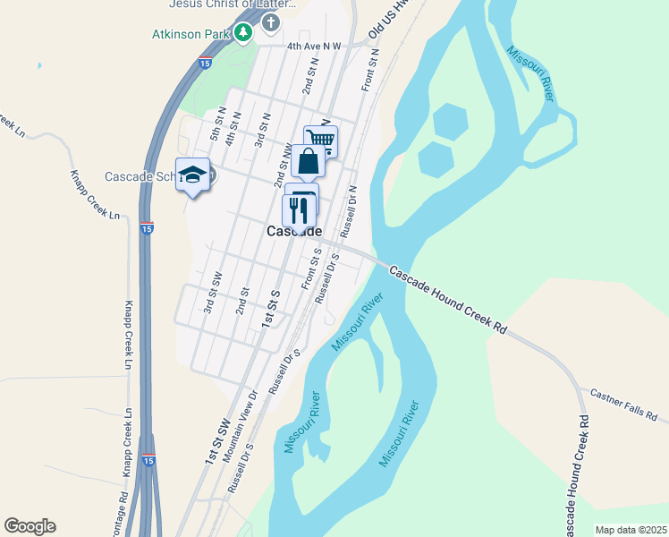 map of restaurants, bars, coffee shops, grocery stores, and more near 20 Russell Drive South in Cascade