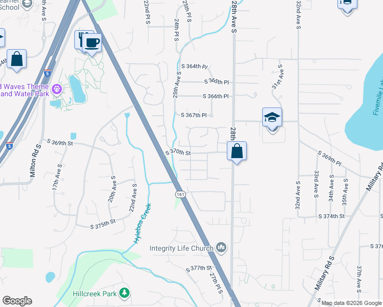 map of restaurants, bars, coffee shops, grocery stores, and more near 2426 South 370th Place in Federal Way