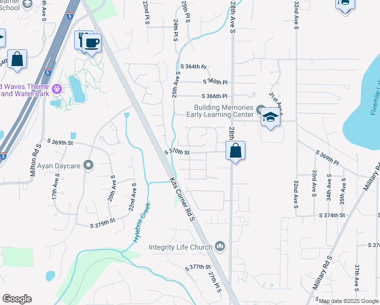 map of restaurants, bars, coffee shops, grocery stores, and more near 2426 South 370th Place in Federal Way