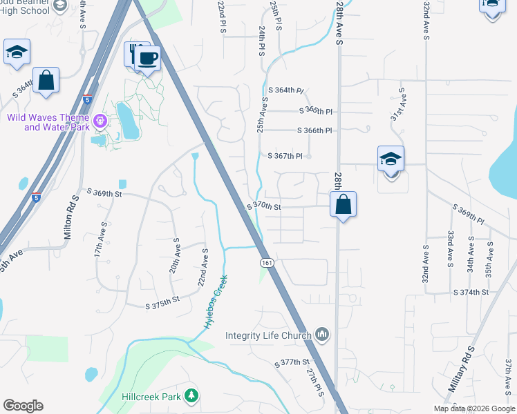 map of restaurants, bars, coffee shops, grocery stores, and more near 2407 South 370th Place in Federal Way