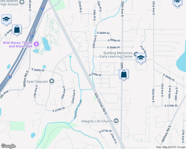 map of restaurants, bars, coffee shops, grocery stores, and more near 2407 South 370th Place in Federal Way