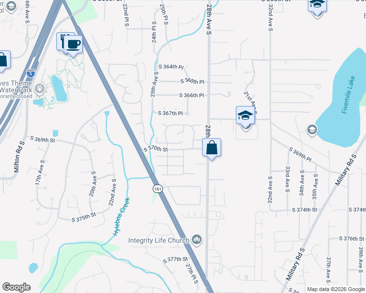 map of restaurants, bars, coffee shops, grocery stores, and more near 2500 South 370th Street in Federal Way