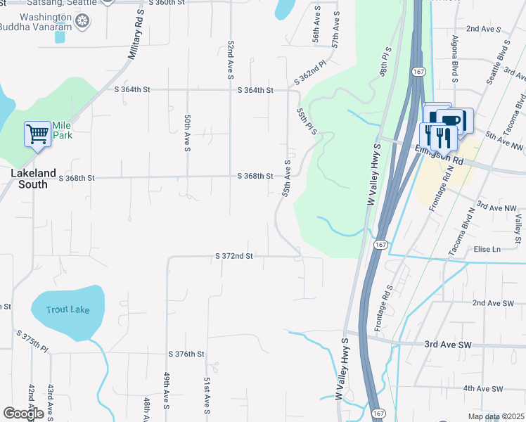 map of restaurants, bars, coffee shops, grocery stores, and more near 36811 54th Avenue South in Auburn