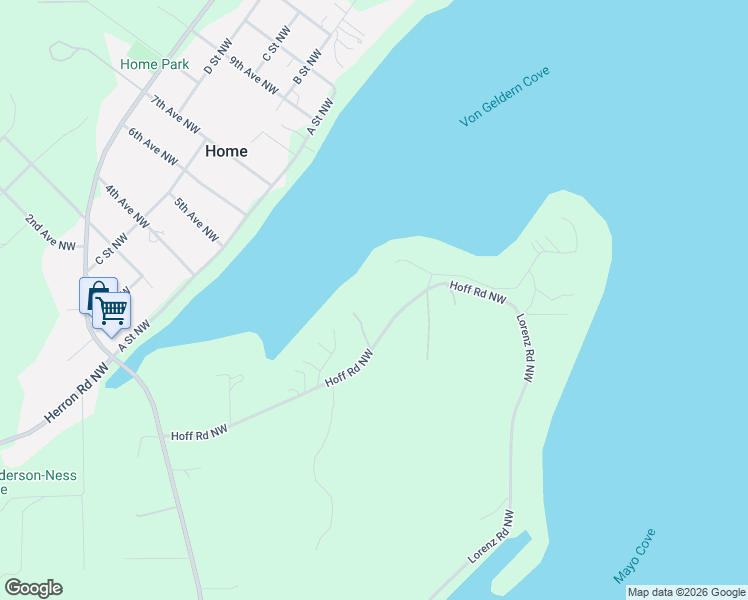 map of restaurants, bars, coffee shops, grocery stores, and more near 16409 Hoff Road Northwest in Lakebay