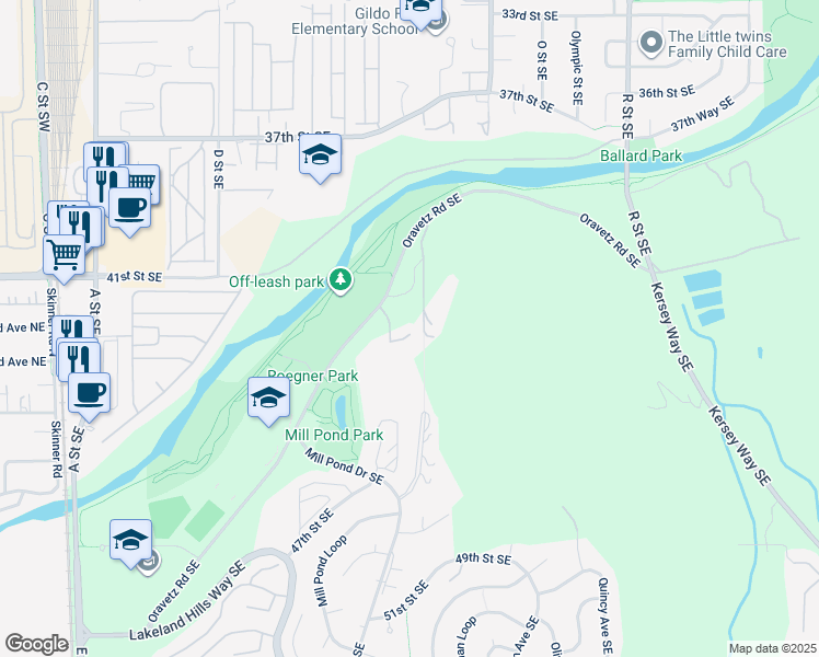 map of restaurants, bars, coffee shops, grocery stores, and more near 870 Oravetz Road Southeast in Auburn
