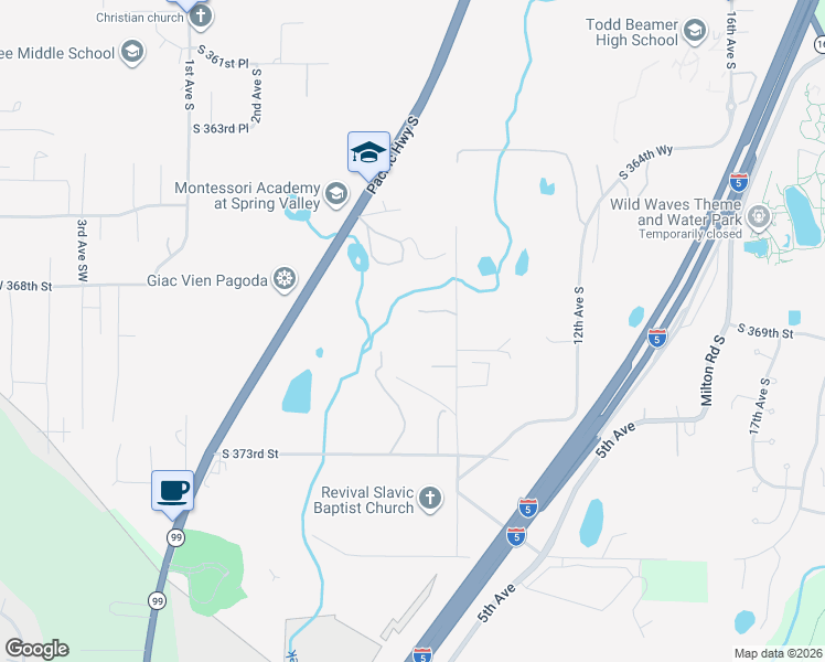 map of restaurants, bars, coffee shops, grocery stores, and more near 36825 8th Avenue South in Federal Way