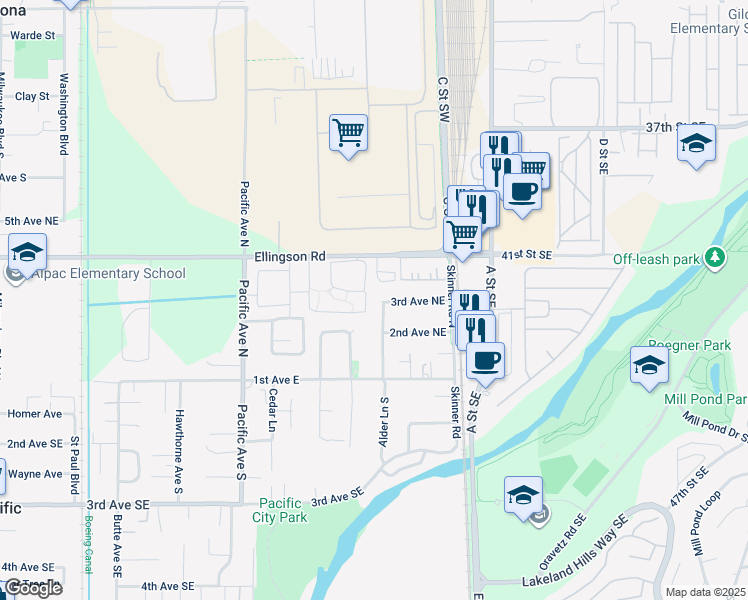 map of restaurants, bars, coffee shops, grocery stores, and more near 216 Ellingson Drive in Pacific