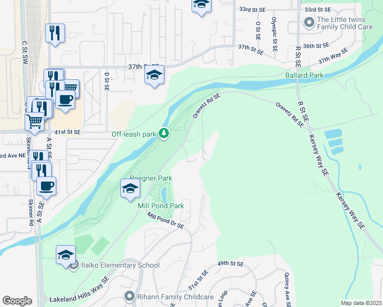 map of restaurants, bars, coffee shops, grocery stores, and more near 4368 Joyce Court Southeast in Auburn