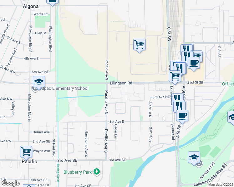 map of restaurants, bars, coffee shops, grocery stores, and more near 345 Pacific Avenue North in Pacific