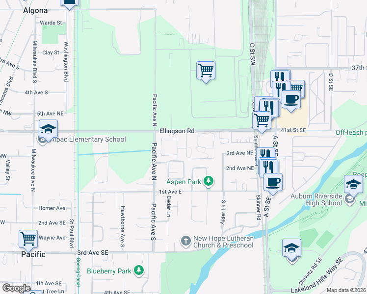 map of restaurants, bars, coffee shops, grocery stores, and more near 345 Pacific Avenue North in Pacific