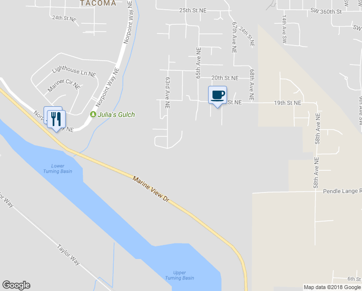 map of restaurants, bars, coffee shops, grocery stores, and more near 1513 64th Avenue Northeast in Tacoma