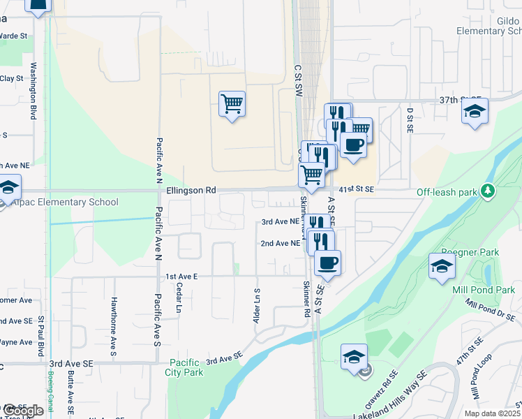 map of restaurants, bars, coffee shops, grocery stores, and more near 216 Ellingson Drive in Pacific