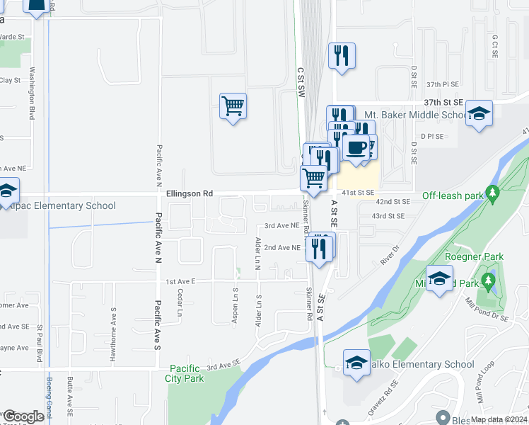 map of restaurants, bars, coffee shops, grocery stores, and more near 216 Ellingson Drive in Pacific