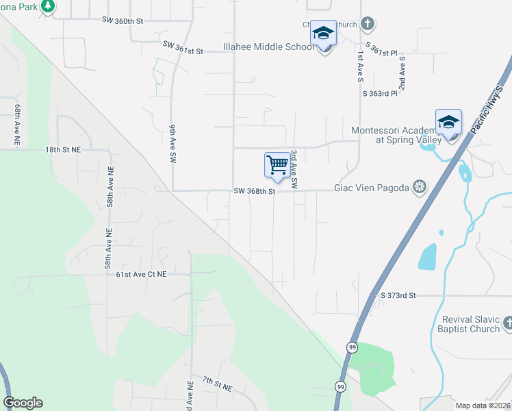 map of restaurants, bars, coffee shops, grocery stores, and more near 36830 5th Avenue Southwest in Federal Way
