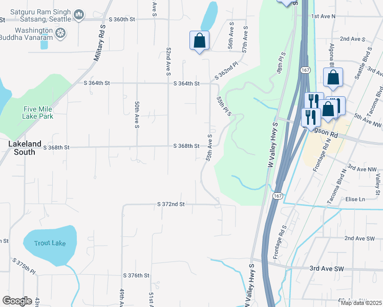map of restaurants, bars, coffee shops, grocery stores, and more near 36811 54th Avenue South in Auburn