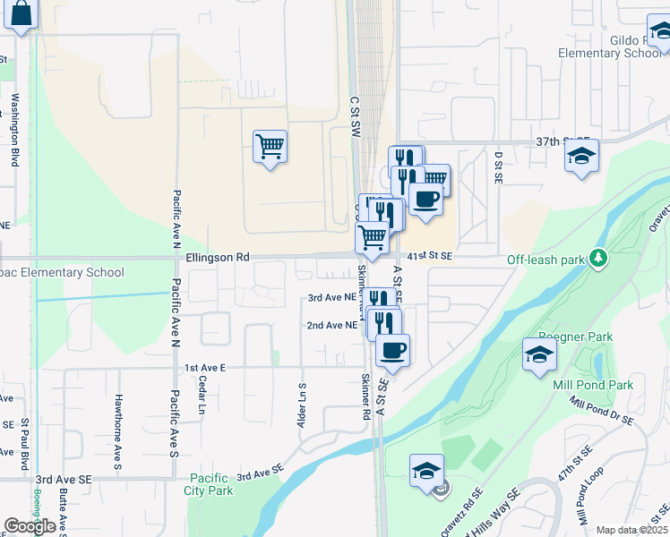 map of restaurants, bars, coffee shops, grocery stores, and more near 730 3rd Avenue Northeast in Pacific