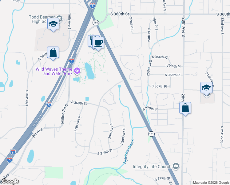 map of restaurants, bars, coffee shops, grocery stores, and more near 2022 South 368th Place in Federal Way