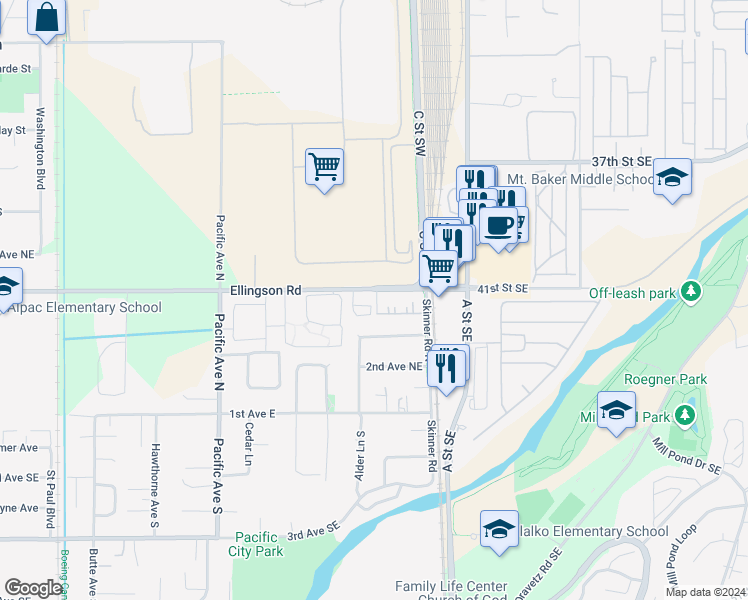 map of restaurants, bars, coffee shops, grocery stores, and more near 216 Ellingson Drive in Pacific