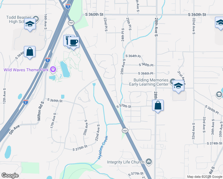 map of restaurants, bars, coffee shops, grocery stores, and more near Tlingit Court in Federal Way