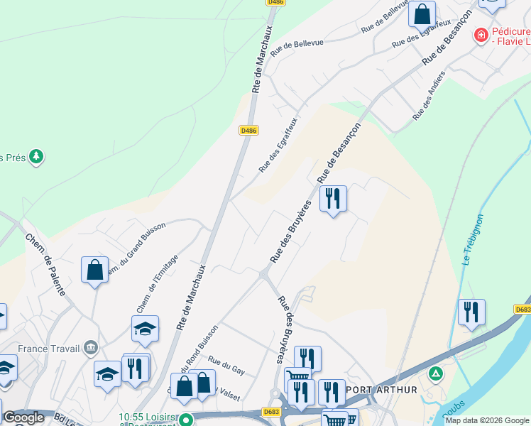 map of restaurants, bars, coffee shops, grocery stores, and more near 92 Rue du Bosquet in Thise