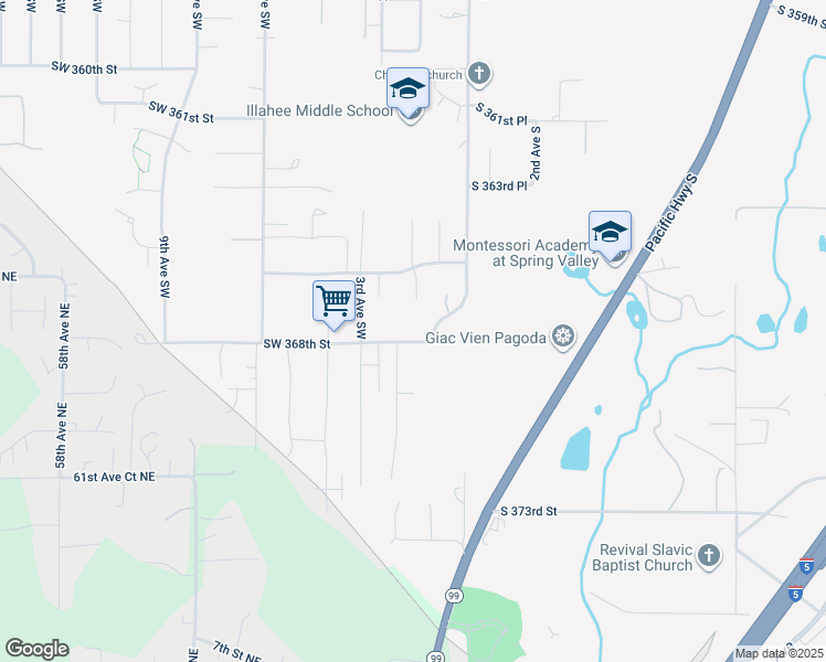 map of restaurants, bars, coffee shops, grocery stores, and more near 210 Southwest 368th Street in Federal Way