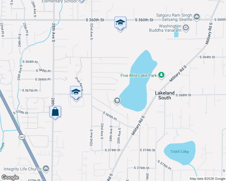 map of restaurants, bars, coffee shops, grocery stores, and more near 3250 South 367th Place in Auburn