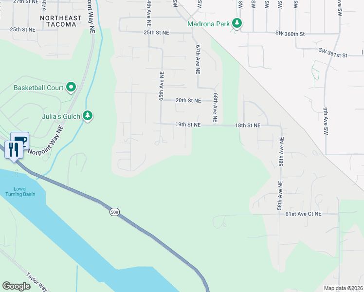 map of restaurants, bars, coffee shops, grocery stores, and more near 1714 66th Avenue Court North East in Tacoma
