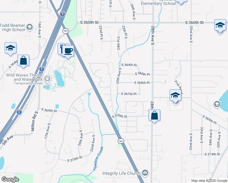 map of restaurants, bars, coffee shops, grocery stores, and more near 2500 South 370th Street in Federal Way