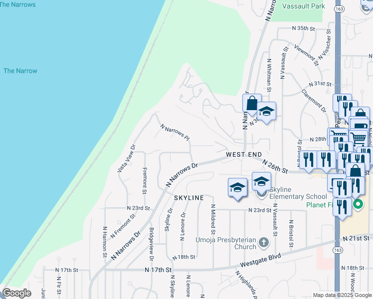 map of restaurants, bars, coffee shops, grocery stores, and more near 6901 North 27th Street in Tacoma
