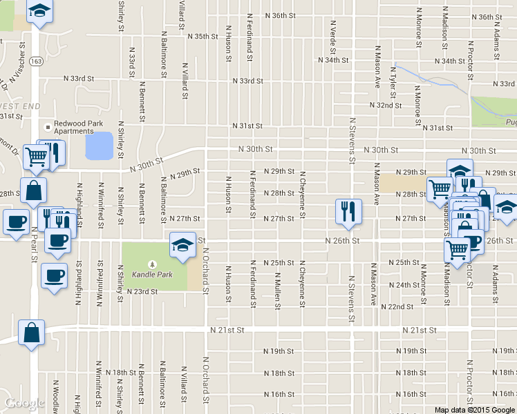map of restaurants, bars, coffee shops, grocery stores, and more near 2709 North Ferdinand Street in Tacoma