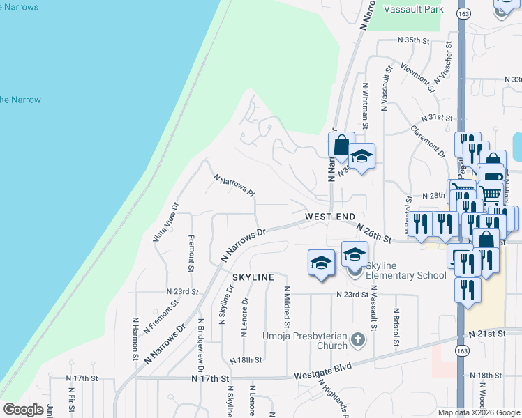 map of restaurants, bars, coffee shops, grocery stores, and more near 6720 North 28th Street in Tacoma
