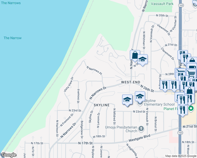 map of restaurants, bars, coffee shops, grocery stores, and more near 6901 North 27th Street in Tacoma