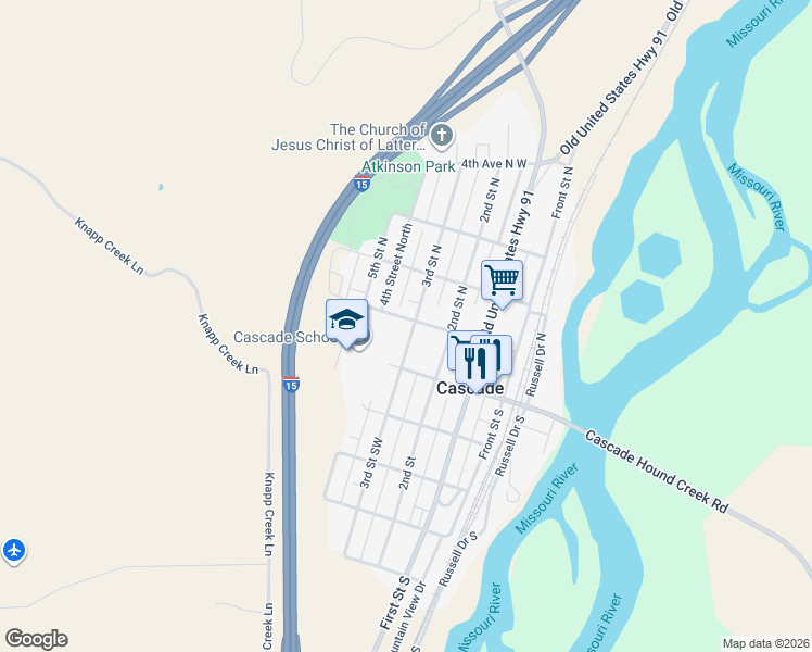 map of restaurants, bars, coffee shops, grocery stores, and more near 31 3rd Street North in Cascade