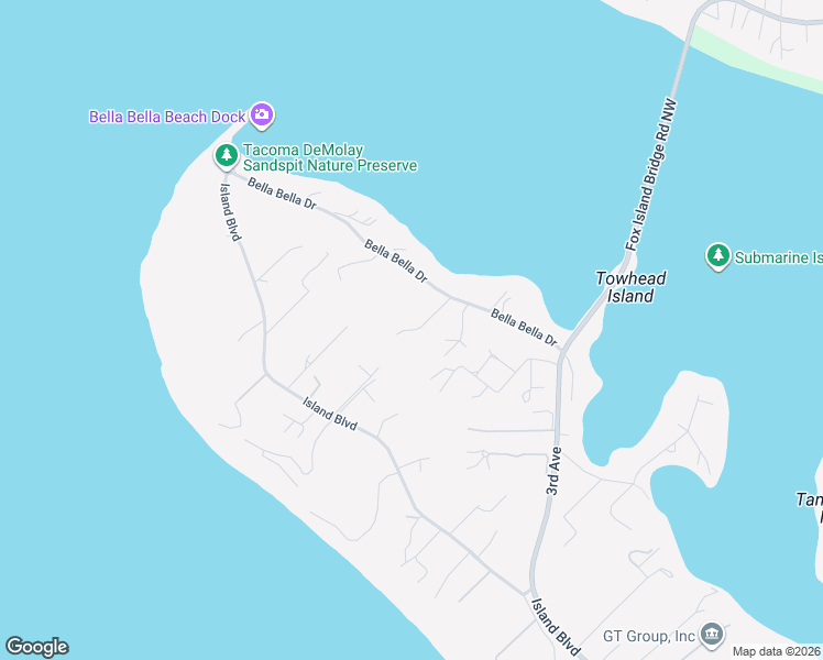 map of restaurants, bars, coffee shops, grocery stores, and more near 222 Bella Bella Drive Fi in Fox Island