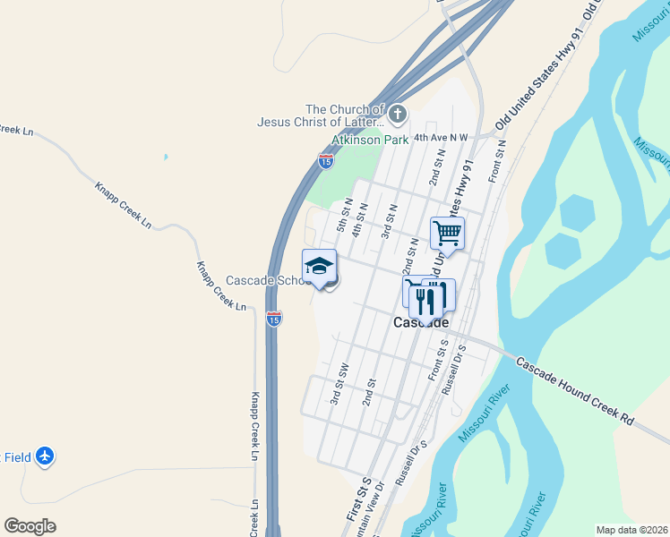map of restaurants, bars, coffee shops, grocery stores, and more near 414 1st Avenue North in Cascade