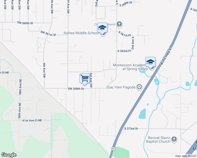 map of restaurants, bars, coffee shops, grocery stores, and more near 210 Southwest 368th Street in Federal Way