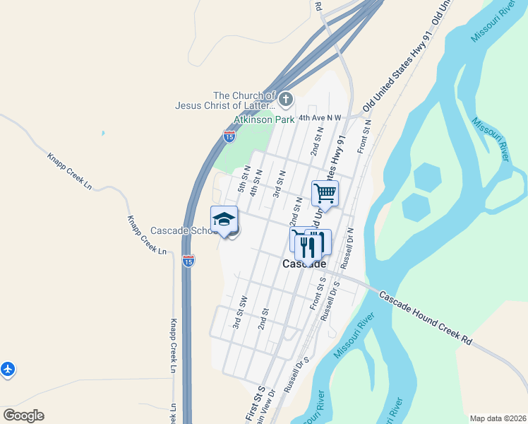 map of restaurants, bars, coffee shops, grocery stores, and more near 31 3rd Street North in Cascade