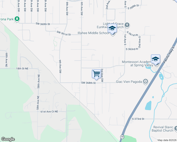 map of restaurants, bars, coffee shops, grocery stores, and more near 36710 6th Avenue Southwest in Federal Way