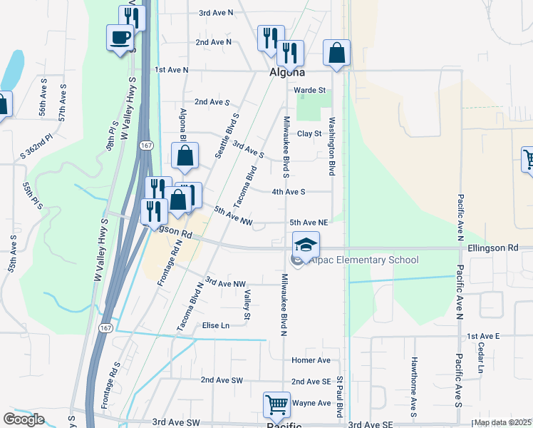 map of restaurants, bars, coffee shops, grocery stores, and more near 320 4th Avenue South in Algona