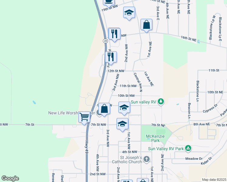 map of restaurants, bars, coffee shops, grocery stores, and more near 1200 North Dakota 49 in Beulah